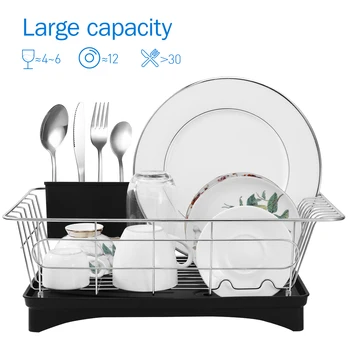 

Stainless Steel Dish Drying Rack Utensil Organizer Tableware Holder with Draining Tray Organizer Rack for Countertop Kitchen