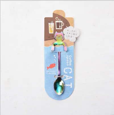Dazzle color Милая мультяшная кошка из нержавеющей стали Ручка висячая чайная кофейная ложка Мороженое столовые приборы посуда для кемпинга пикника - Цвет: Dazzle color