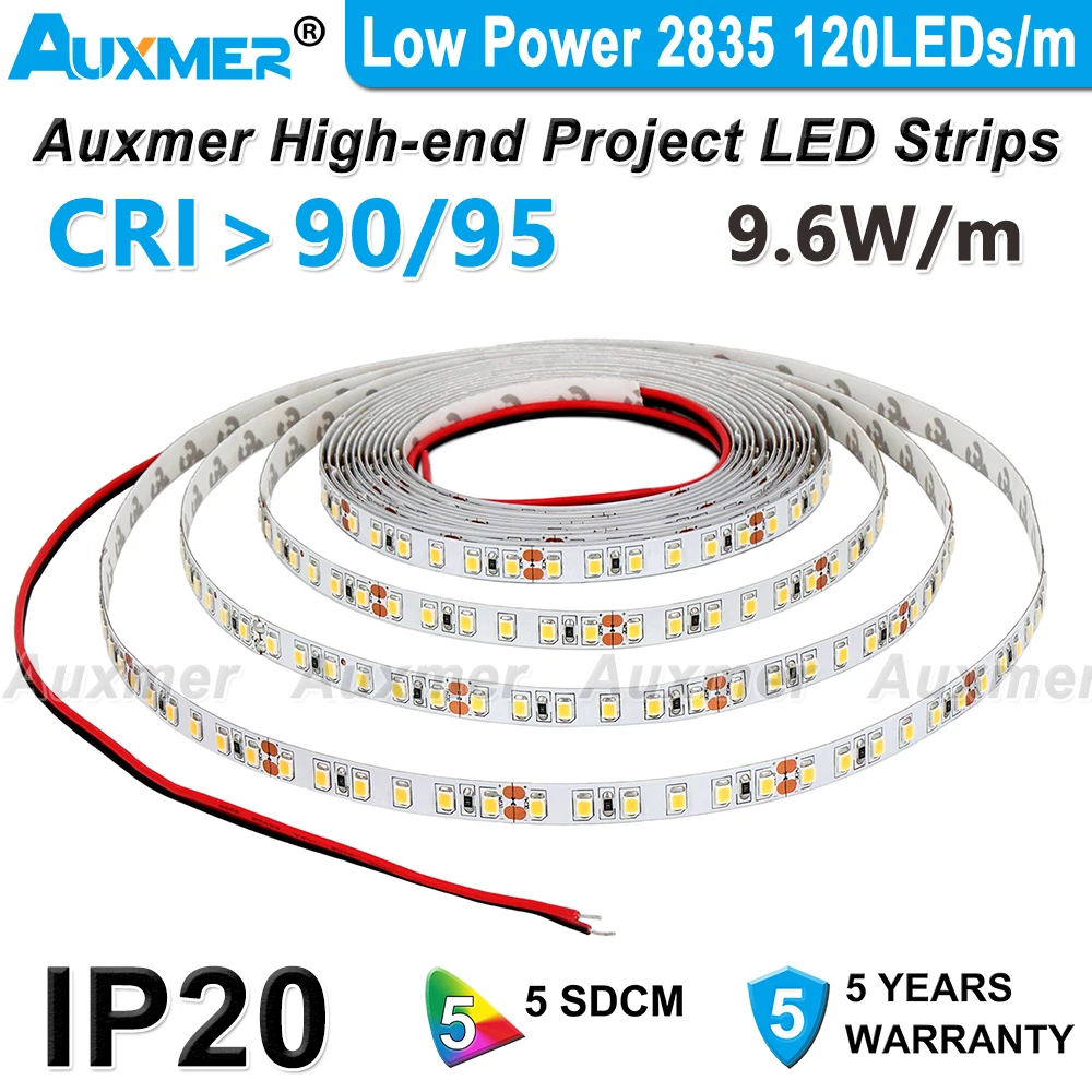 Низкая мощность 2835 120 светодиодов/м Светодиодная лента CRI95/90 IP20 9 6 Вт/м 600LED/Катушка