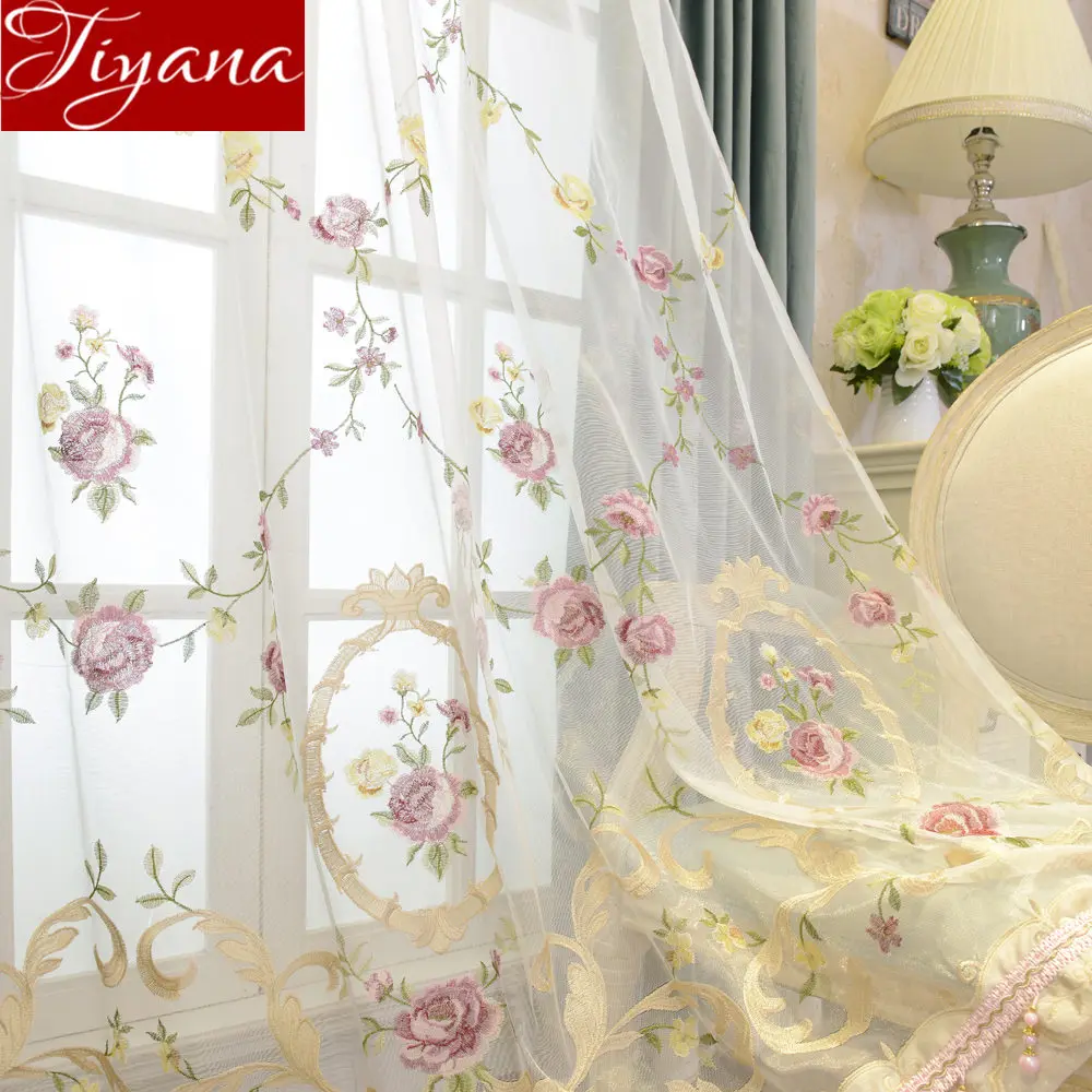 

European Embroidered Curtain Fabric Villa Modern Velvet Floral for Window Bedroom Sheer Tulle Drape Blinds Custom Made T&424#30