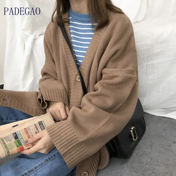 

Cardigans Jumper Women Jacket Coat 2020 Winter Sweater V neck Solid Loose Knitwear Single Breasted Casual Knit Cardigan Outwear