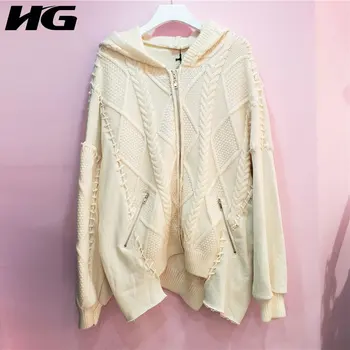 

HG Knitted Sweater False Two Piece Pleated Fashion New Women Solid Color Full Sleeve Irregular Elegant Loose Sweater ZY1945
