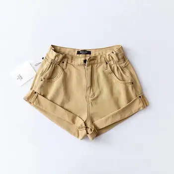安い 2020 ファッション女性の夏のジーンズ女性のハイウエストルースホットショーツ新しいカジュアルファムデニムショートパンツブルー黒カーキ
