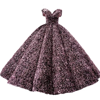 

Wedding Dress 2020 Mrs Win Luxury Sequins Boat Neck Ball Gown Princess Bling Bling Wedding Gown Vestido De Noiva Custom Size