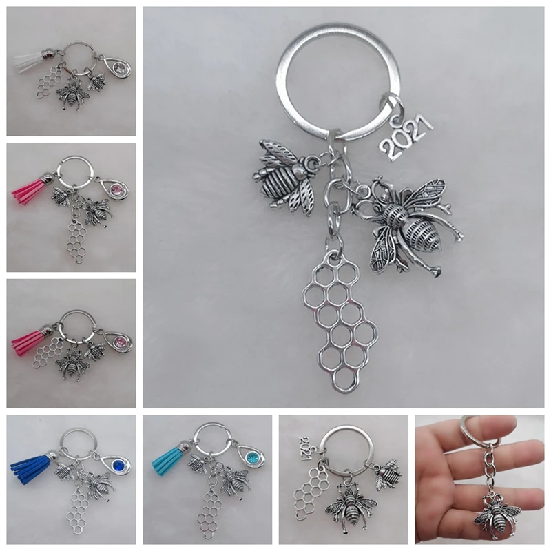 Брелок в виде шмеля и соты брелок с кисточкой камнем рождения подарок для