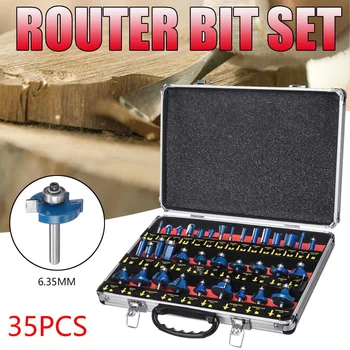 

35PCS 1/4 Inch 6.35mm Wood Milling Cutter Shank Router Bit Set Trimming Machine Tool for Electric Trimmer Wood Work Cutting Set