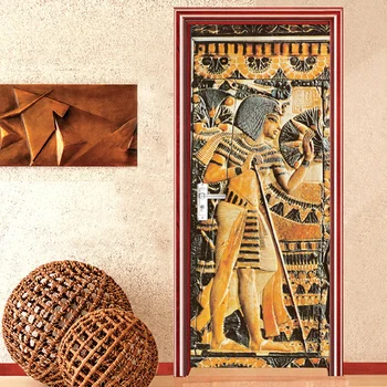 

Home Decor Door Sticker European Style Retro 3D Relief Egyptian Pharaoh Statue Portrait Wallpaper PVC Self-Adhesive Door Decals