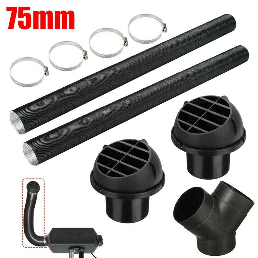 75mm Diesel Heater Duct Pipe Y Branch Air Duct Connector Ducting Warm Air Vent With Clamps For