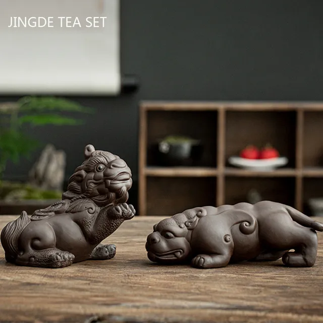 Szerencsés Lila Agyag Tea Háziállat -Díszek Kézzel Készített Állatok Szobor Figura Kínai Teakészlet Dekorációs Kiegészítők Asztali Kézművesség - Image 2