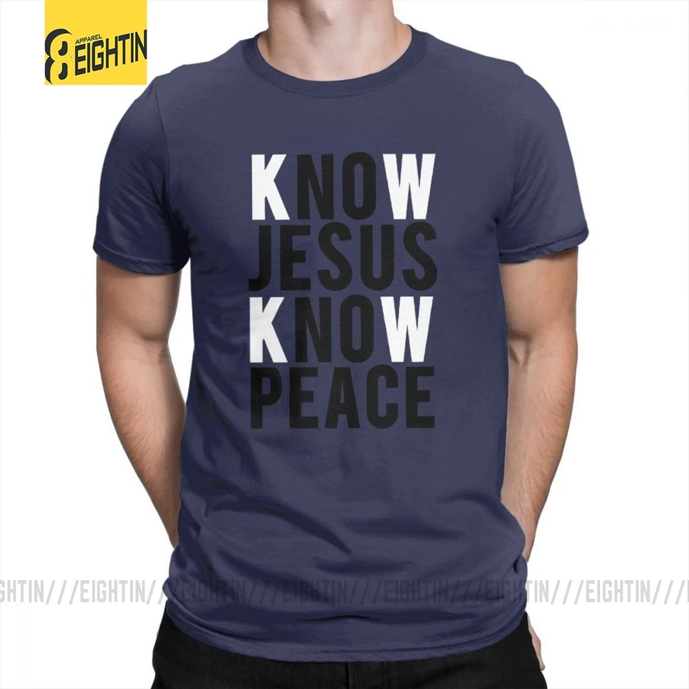 Футболки с надписью «Know Jesus Know Peace Christian», Мужская мягкая футболка с круглым вырезом, хлопок, брендовая футболка с коротким рукавом размера плюс, специальное предложение - Цвет: Тёмно-синий