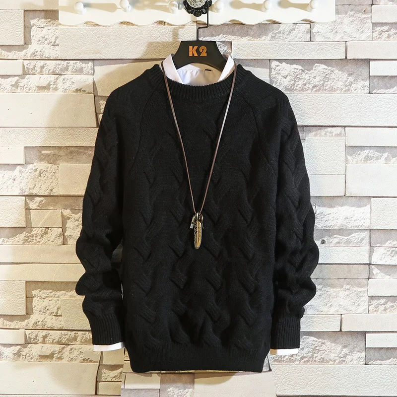 Winter Thick Sweater Men Warm Fashion Solid Color Casual Knit Sweaters Male Sweter Clothes Loose Long-sleeved Pullover Men M-2XL Winter Thick Sweater Men Warm Fashion Solid Color Casual Knit Sweaters Male Sweter Clothes Loose Long-sleeved Pullover Men M-2XL