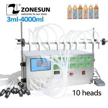 

ZONESUN Electric Digital Control Pump Liquid Filling Machine 3-4000ml For Liquid Perfume Water Juice Essential Oil With 10 Heads