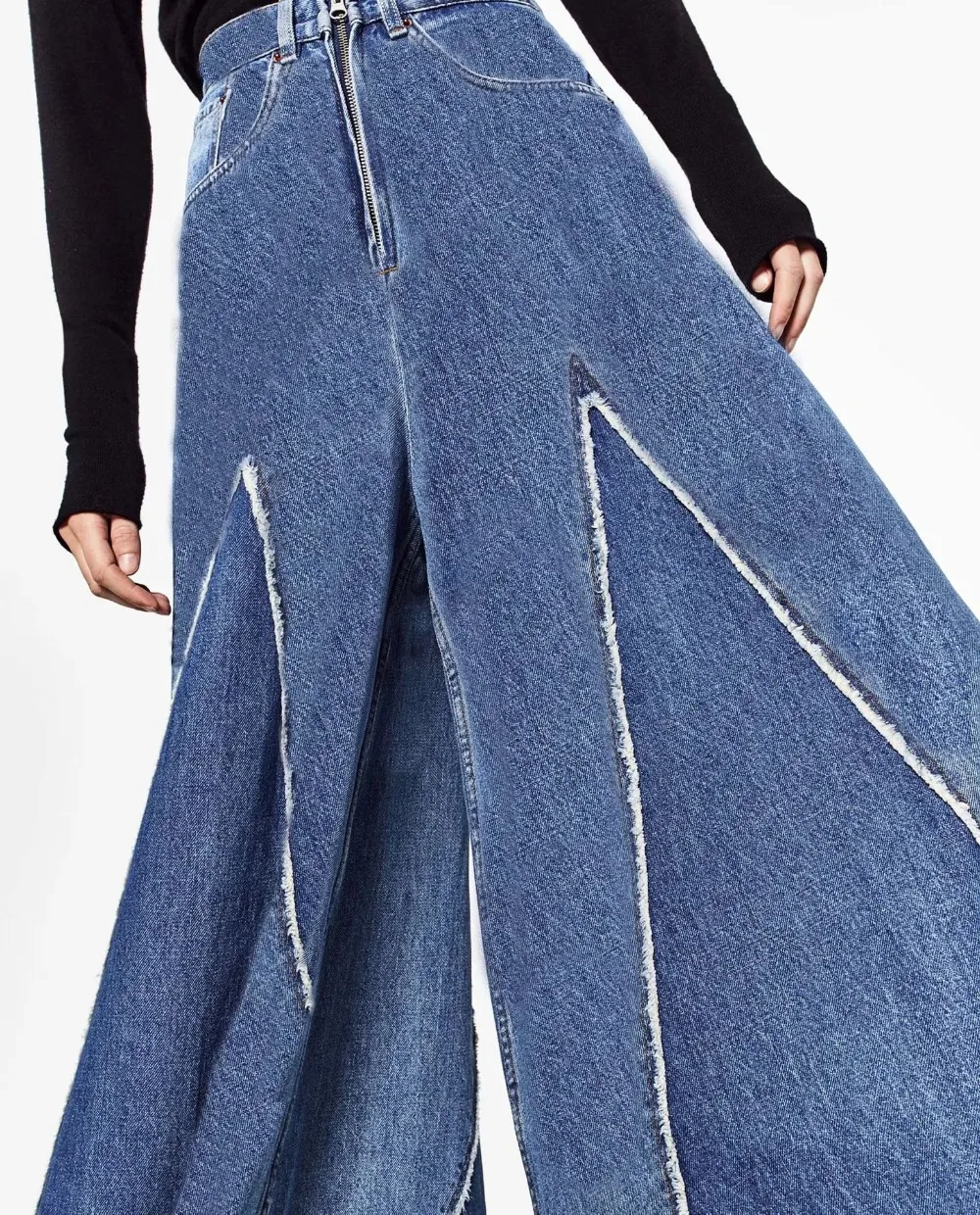 TCJULY корейский стиль широкие джинсы плюс размер Свободная Повседневная Уличная юбка брюки для женщин НЕОБРАБОТАННАЯ кромка лоскутные брюки
