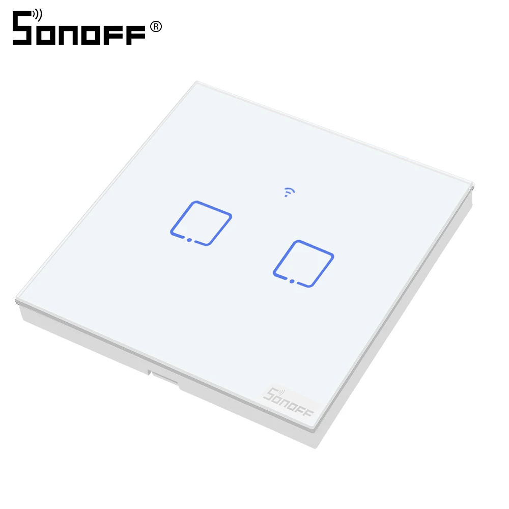 SONOFF Wifi умный настенный выключатель ЕС стеклянная панель сенсорный светильник Led 1 комплект беспроводной пульт дистанционного управления реле таймер розетка Google Home - Комплект: SONOFF T0 UK 2C