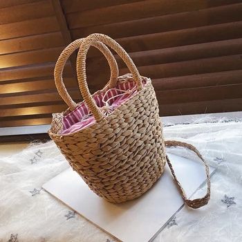 

Taste Of Summer # Elegant Bucket Bag Crossbody Bag Stylish Beach Wind Straw Bag Basket Bag Width 24cm Height 17cm Thickness 10cm