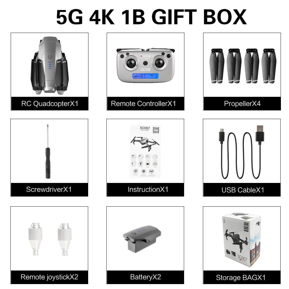 SG907/SG901 gps Дрон с 4K HD двойной камерой Широкий угол 5G wifi FPV RC Квадрокоптер складной Дрон Профессиональный gps следуй за мной - Цвет: 5G 4k 1B gift box