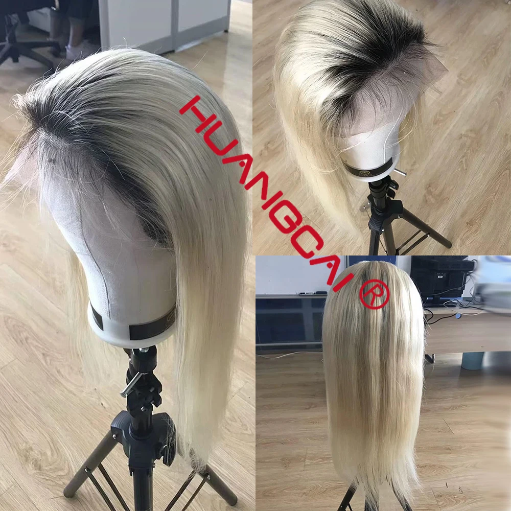 Ombre T1B/613 Lace Front Human Hair Wigs Peruvian Straight 613 Blonde Lace Front Wig Pre Plucked Lace Wig Remy Hair 26 Inch