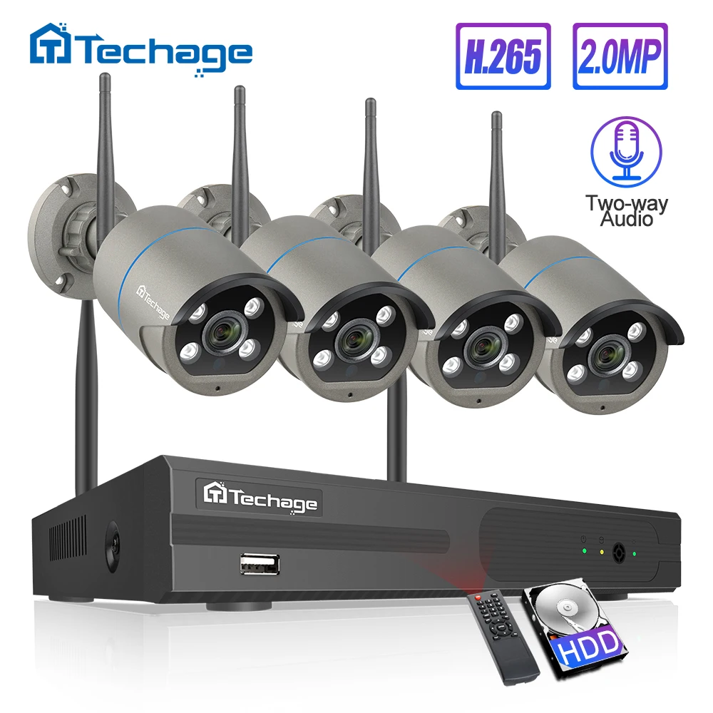 Techage 4CH 1080 P Беспроводной NVR CCTV системы 1080 2MP инфракрасный наружный водонепроницаемый аудио Wi Fi камера P2P видео безопасности набор для