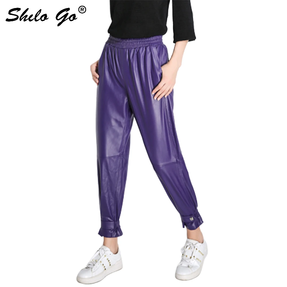 Echt Lederen Broek Solide Minimalistische Elastische Taille Schapenvacht Harembroek Vrouwen Herfst Winter Casual Hoge Taille Broek Vrouwelijke Echt Lederen Broek Solide Minimalistische Elastische Taille Schapenvacht Harembroek Vrouwen Herfst Winter Casual Hoge Taille Broek Vrouwelijke