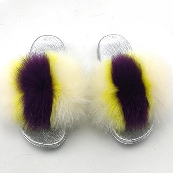 

Casual beach shoes flip flops fur hair color matching slippers women's home fashion non-slip contrast color wear fur flip flop