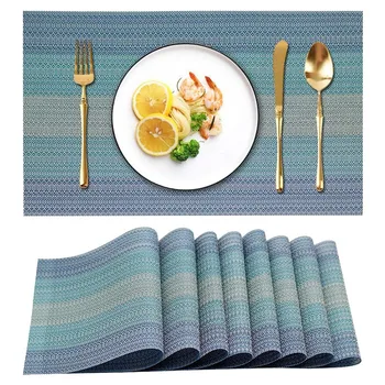 

Placemats, Heat-Resistant Placemats Stain Resistant Anti-Skid Washable PVC Table Mats Woven Placemats, Set of 8 (Blue)