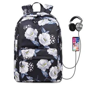 

Cute Waterproof Women Backpack Printing Girls College Laptop Bookbag Female Daypacks Usb charing laptop bag rucksack
