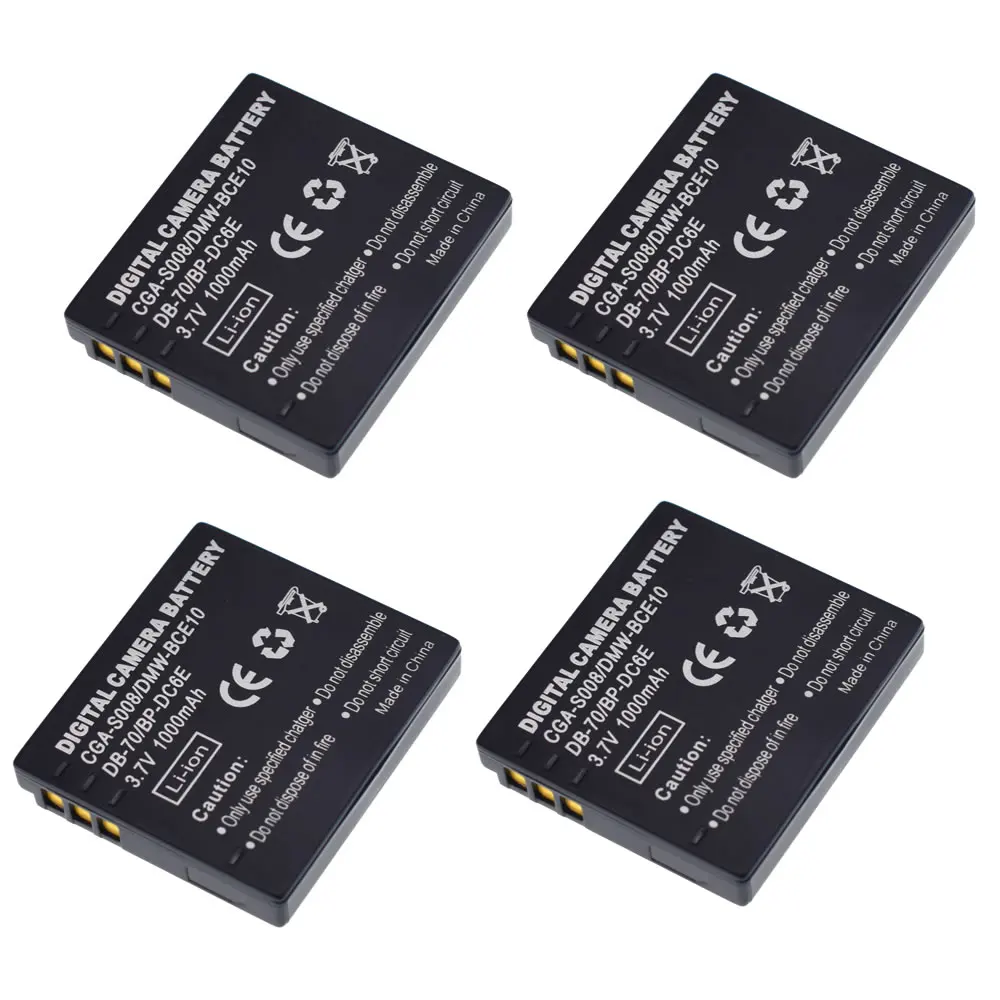 4 аккумулятора для Panasonic CGA-S008 DMW-BCE10 Lumix DMC-FX500 SDR-S26 SW20 SW21 SW28 | Электроника