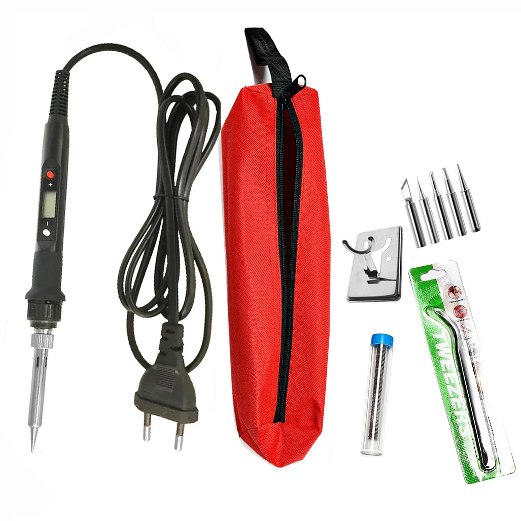 80W Digital Electric Soldering Iron Kit Set Temperature Adjustable 110V 220V  Welding Tool Ceramic Heater Soldering Tips Rework