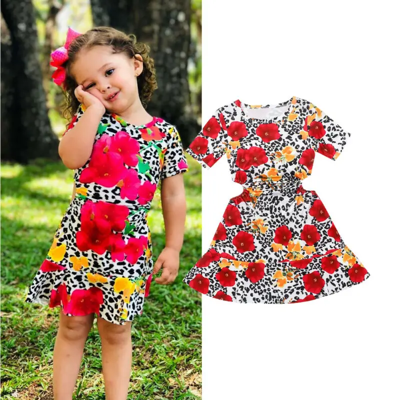 

CANIS Summer Toddler Kid Baby Girl Short Sleeve Flower Hollow Out Fashion Dress Party Tutu Backless Dress