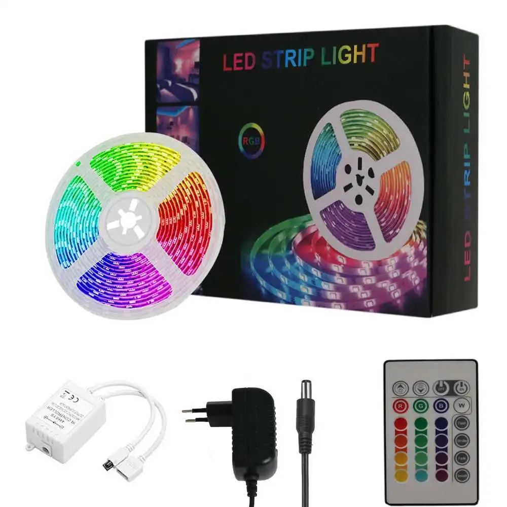 

LED Strip Lights 16.4ft RGB Color Changing LED Lights Strip 5050 RGB led Strip Light with 24-Key IR Remote Controller and 12V