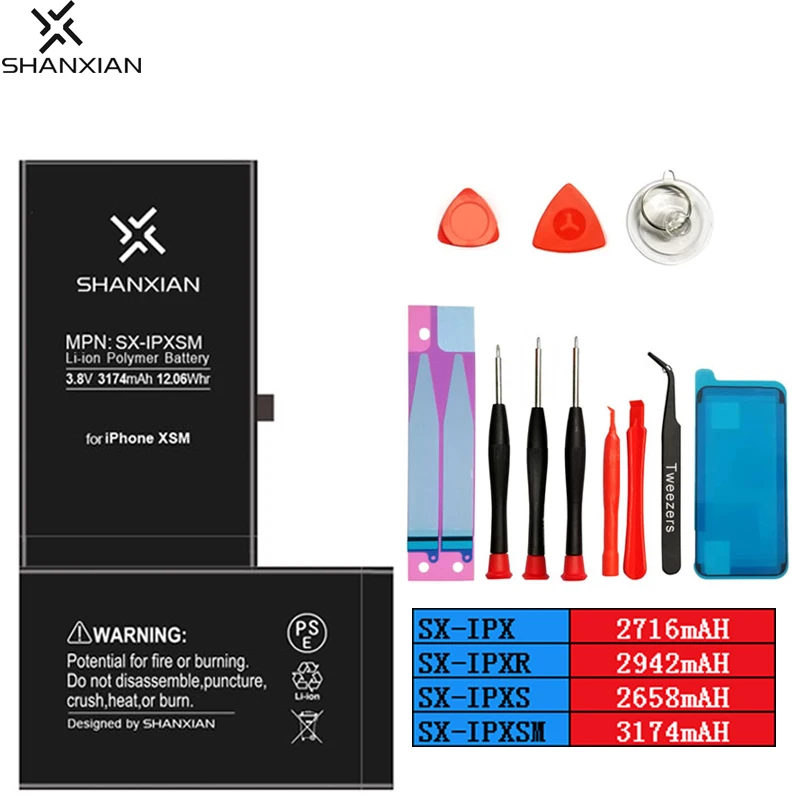 

SHANXIAN Mobile Phone Replacement Battery for Apple iPhone X XS XR XSM Bateria Free Installation Tool Battery Stickers