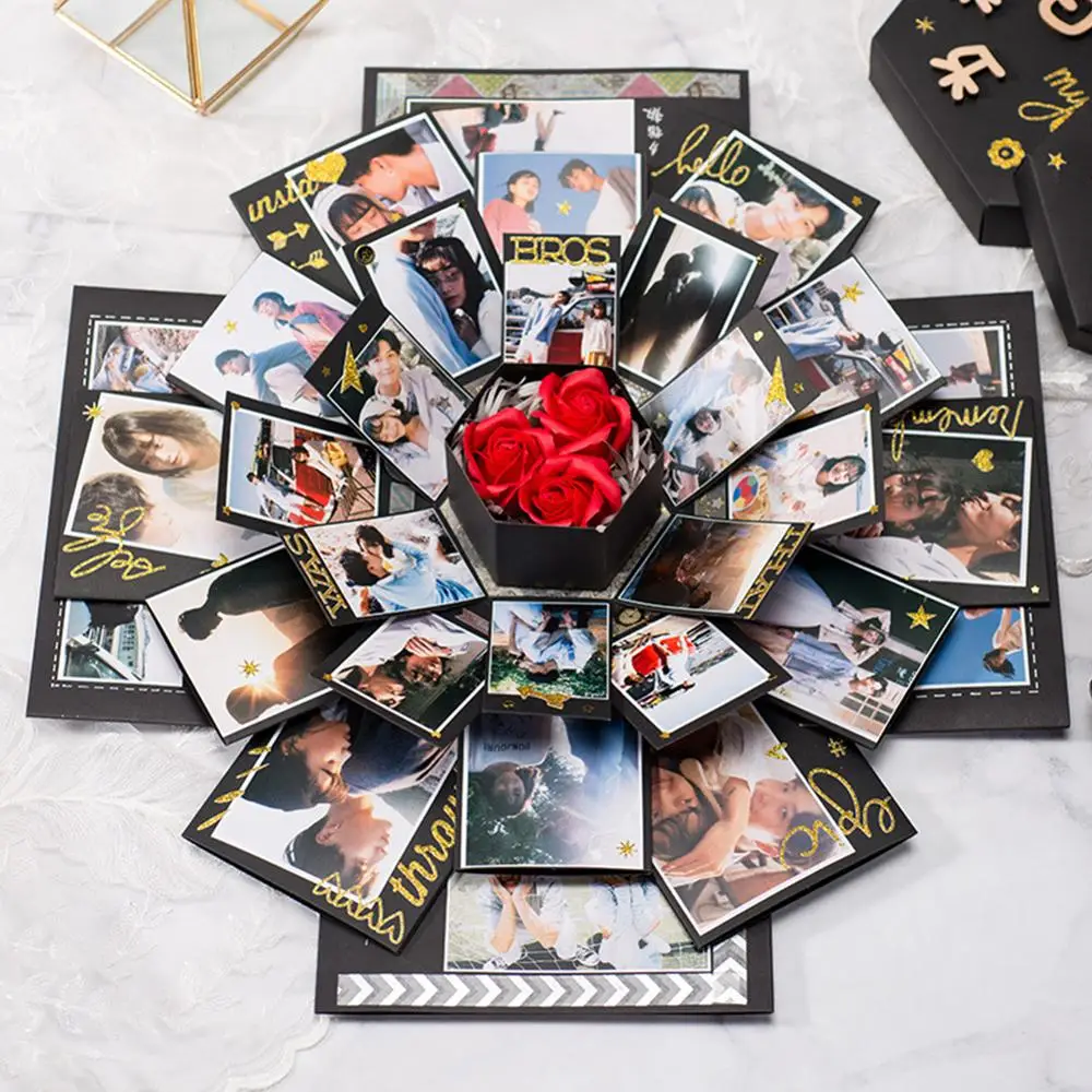 

Square DIY Surprise Love Explosion Box Gift Explosion for Anniversary Scrapbook DIY Photo Album Birthday Valentine's Day Gift