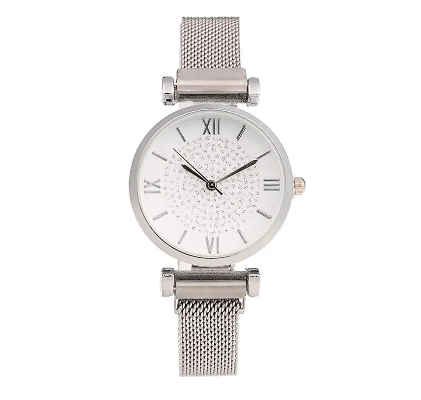 New Brand Silver Mesh Magnet Buckle Starry Sky Watch Women Casual Quartz Watches Relogio Feminino Ladies Watch Hot - Color: silver