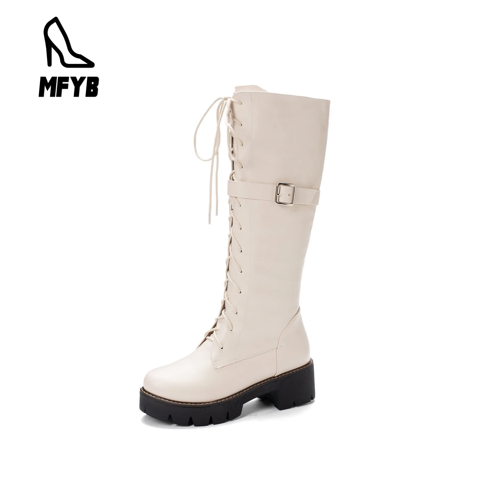 

MFYB Women's boots 2019 winter new comfortable square with women's shoes large size 35-43 retro round head high tube boots