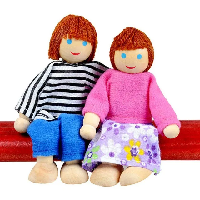 Cute Wooden Happy Family Dressed Puppet Flexible Joints Doll House Accessory Kids Toy Birthday Gift 5