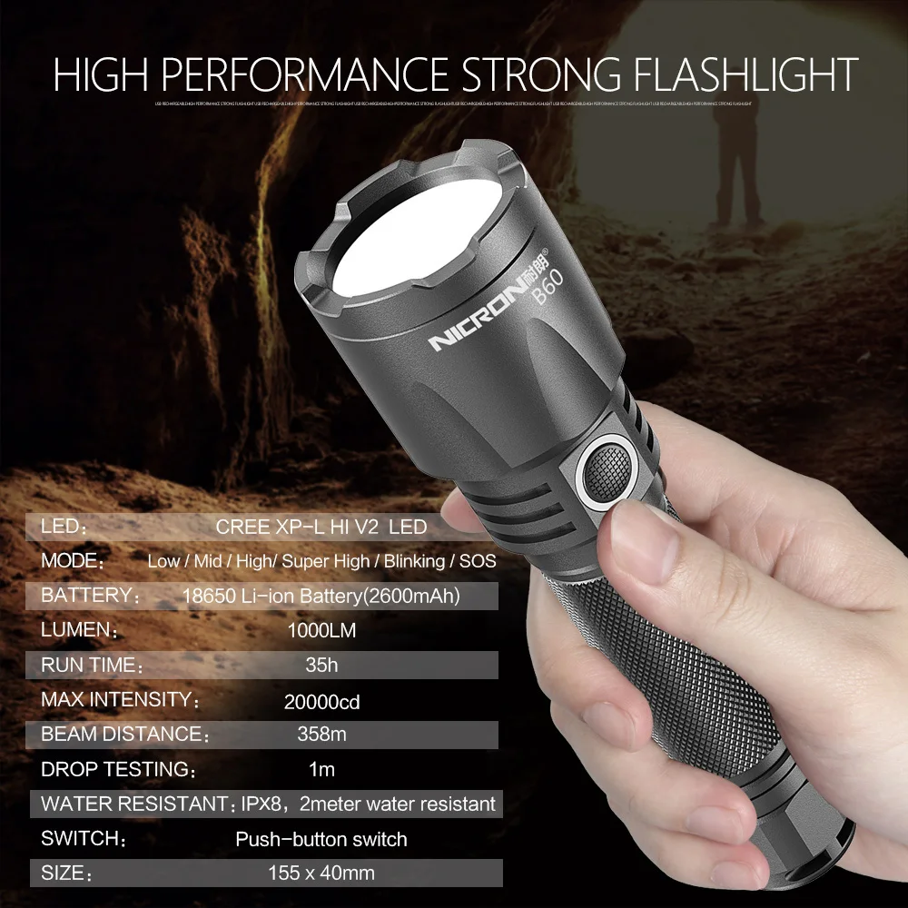 COSMOING Lampe torche tactique ultra lumineuse 700 lumens, 5 modes, rechargeable, pivotante à 90 degrés, étanche, pour camping, urgence, inspection, randonnée, extérieur, bleu