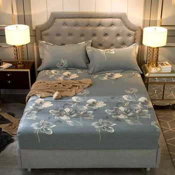 

1pc 100% cotton fitted sheet twill sanding bed sheet with elastic rubber band thicken printed soft warm bed linens