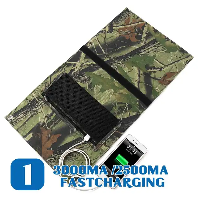 New Design LEORY 25W 5V Foldable Solar Panel Charger Solar Power Bank Dual USB Camouflage Backpack Camping Hiking 2