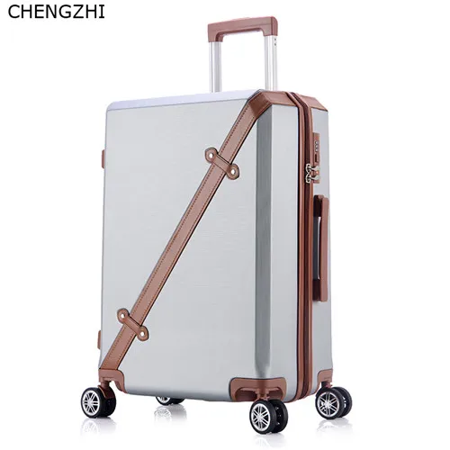 CHENGZHI Fashion vintage series 20" 22" 24" 26inch rolling luggage spinner men travel suitcase women trolley bag with wheels - Цвет: silver