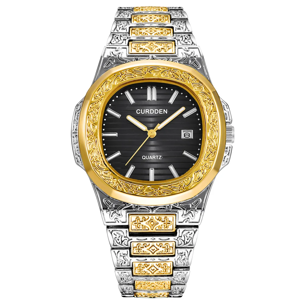 

Sculpture Square Waterproof Men Quartz Watch Gold Hip Hop Vintage Wristwatches Man Stainless Steel Top Brand Relogio Masculino