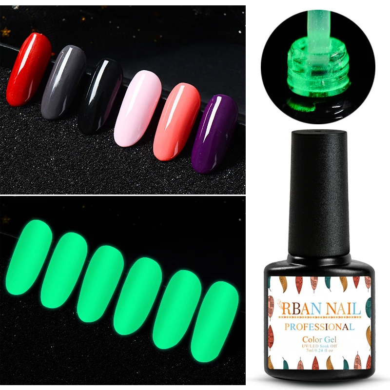 

RBAN NAIL 7ml Luminous No Wipe Top Coat Gel Polish Long-lasting Soak Off Nail Art Gel Varnish Glow In the Dark Manicure Tools