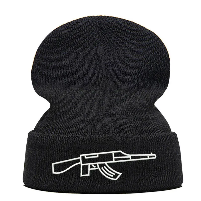 Beanie шляпа Skullie Кепки смутная зима вышивка в стиле панк Для мужчин Для женщин подростков уличных танцев забавные по заказу покупателя хип-хоп-автоматом AK