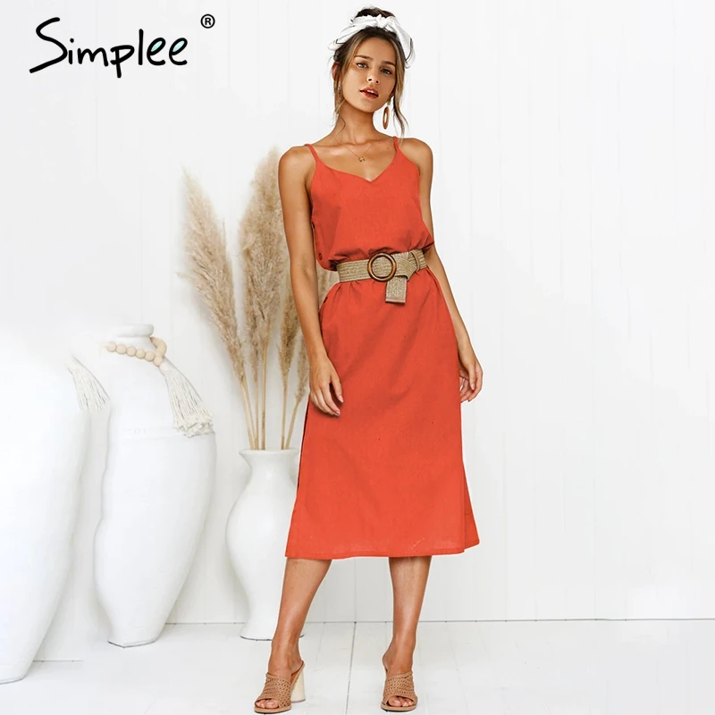 Achat Simplee bohème spaghetti sangle femmes robe mi longue plage style grande taille v cou été robe d été décontracté femme robe 2019
