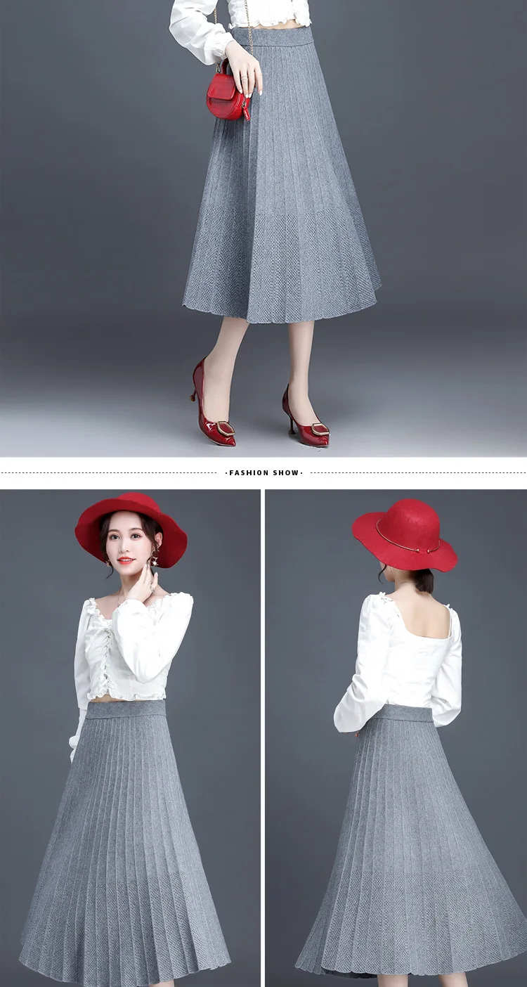 Faldas mujer moda новая длинная юбка женская осенняя и зимняя юбка с надписью Женская трикотажная шерстяная плиссированная юбка Толстая Jupe femme