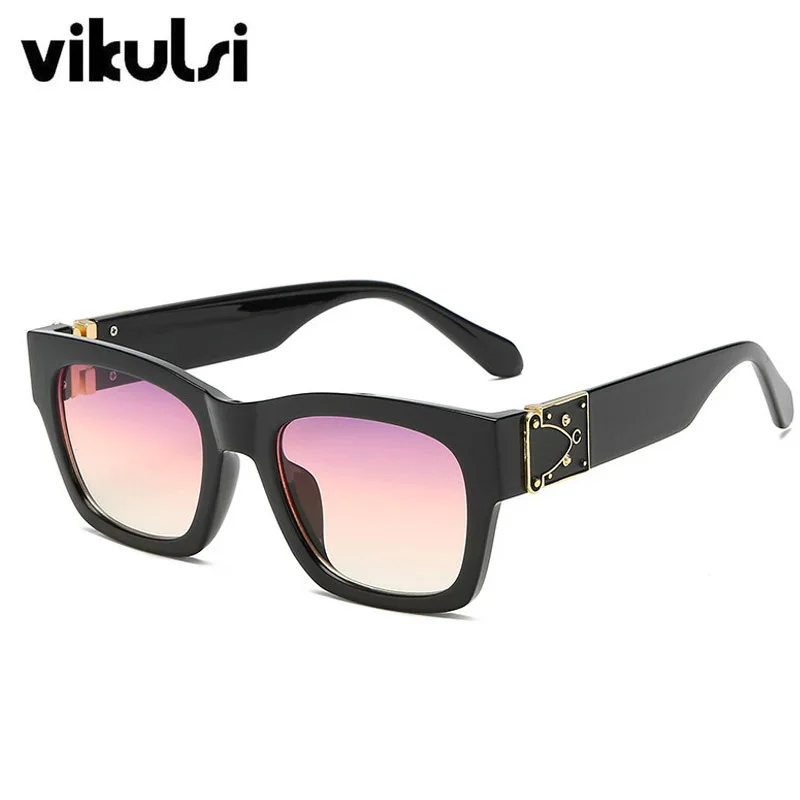 Женские квадратные солнцезащитные очки унисекс в стиле знаменитостей, брендовые классические ретро солнцезащитные очки, Черные Квадратные Солнцезащитные очки для женщин и мужчин - Цвет линз: E435 black purple