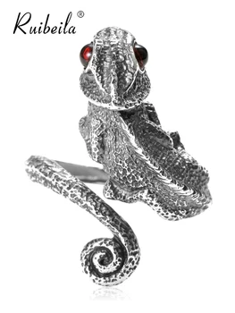 

ruibeila three-dimensional curly tail lizard open adjustable ring men 925 sterling silver personalized animal ring