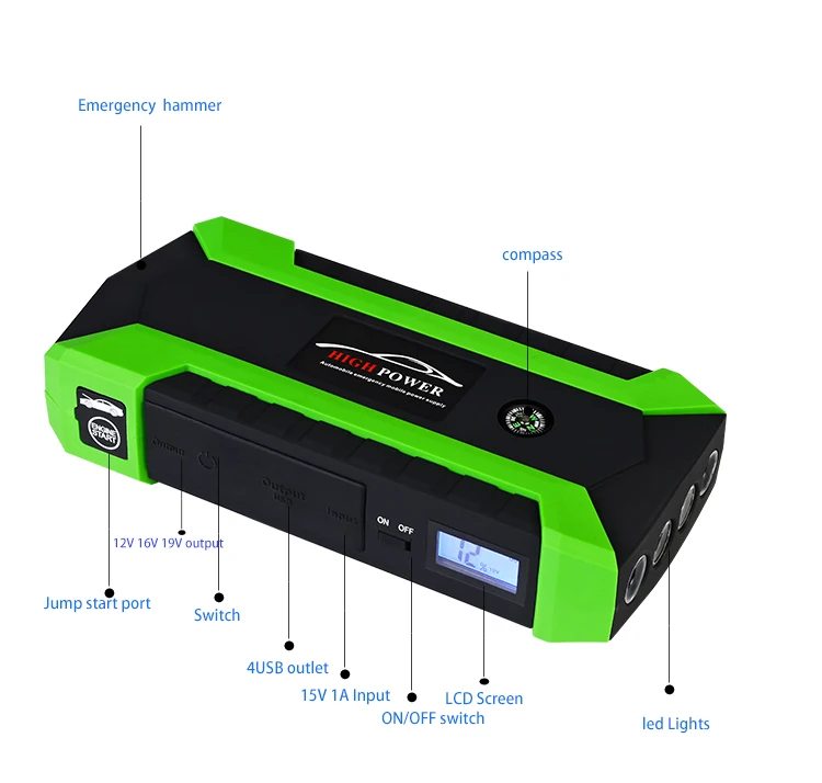 Многофункциональное пусковое устройство 89800 мА/ч, 12V 4USB 600A портативный автомобильный аккумулятор Зарядное устройство аварийный Запуск Мощность инструмент для банка комплект