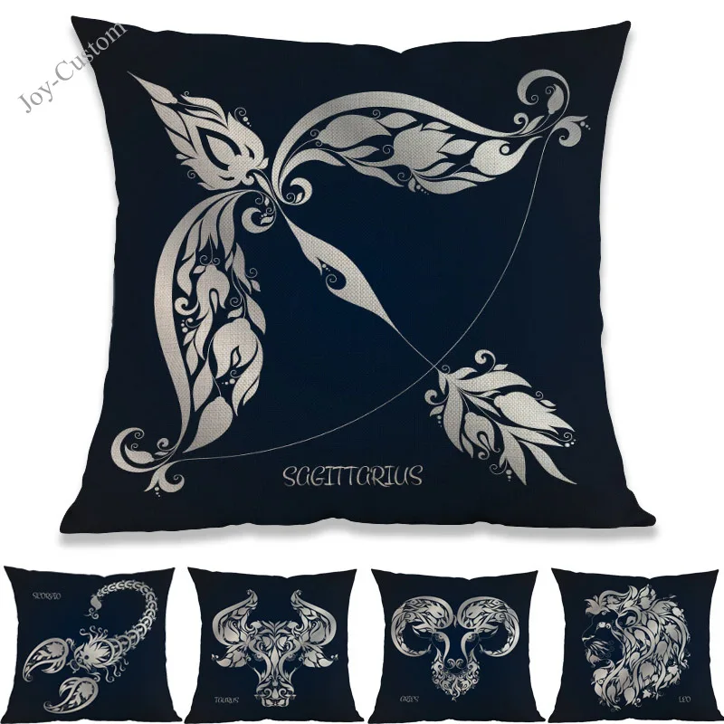 

Dark Background Twelve Constellations The Signs Of The Zodiac Geometric Pattern Pillow Case Home Sofa Decoration Cushion Cover