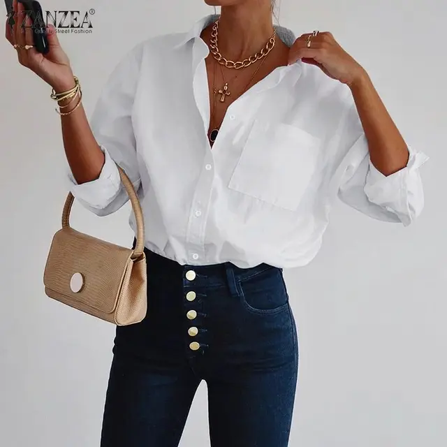 US $12.28 Top Blusas ZANZEA 2020 Fashion Women Casual Long Sleeve Blouses Lady Work White OL Shirts Cotton Tu