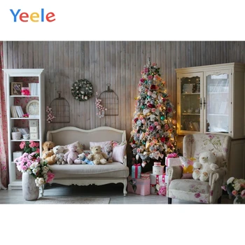 

Christmas Tree Doll Sofa Shelf Wooden Wall Baby Birthday Backdrop Photography Custom Photographic Background For Photo Studio
